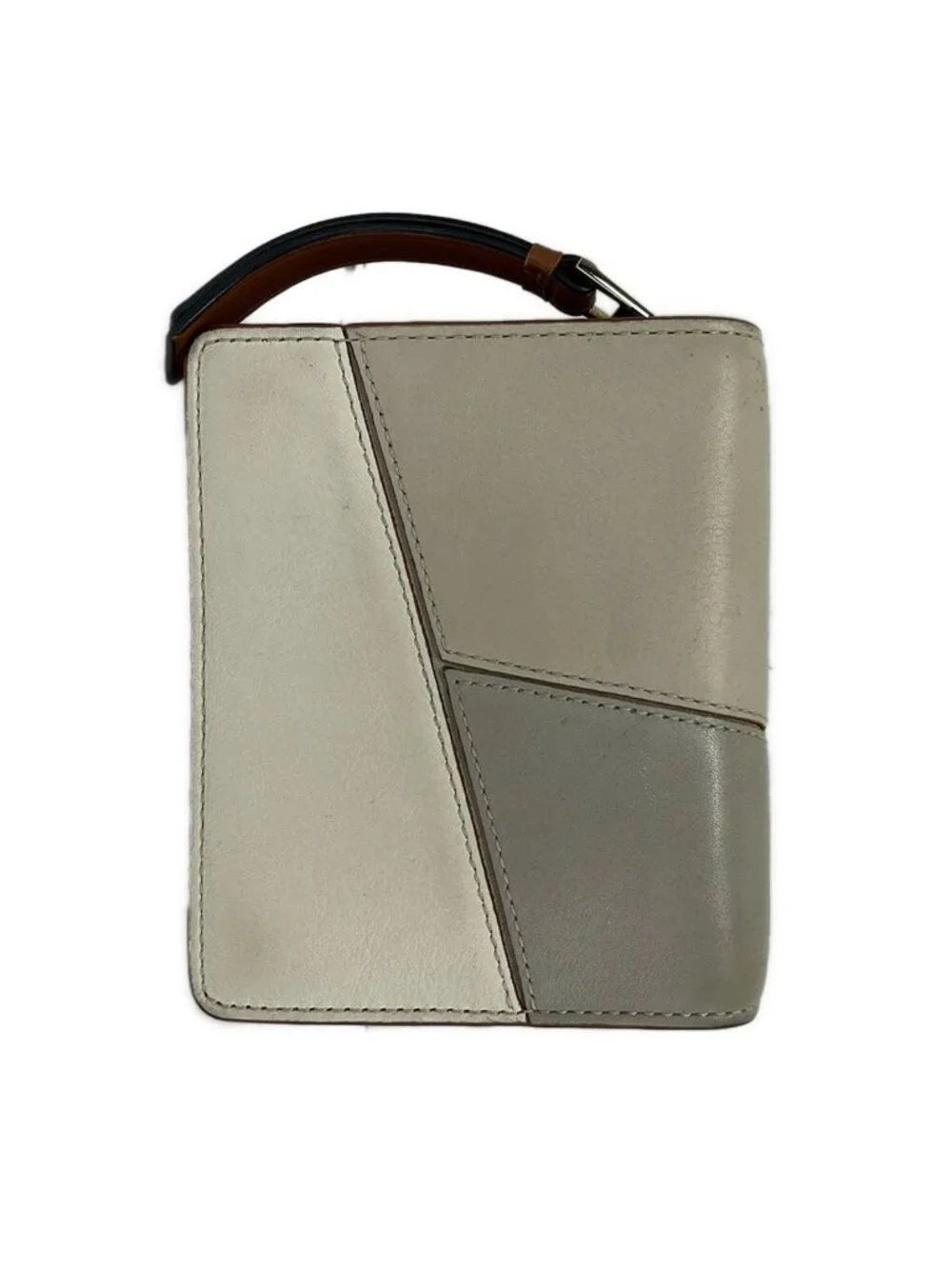 Loewe Bifold Wallet Puzzle Ivory Beige Light Gray Round Fastener Leather